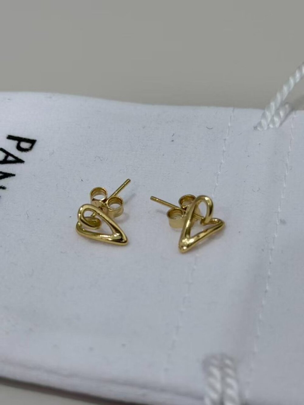 Pandora Gold Tone Open Heart Stud Earrings